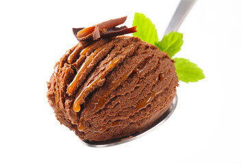Chocolate ice cream on spoon
