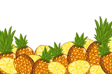 Pineapple Isolated on white background. Pineapple composition, plants and leaves. Organic food. Pineapple vector.