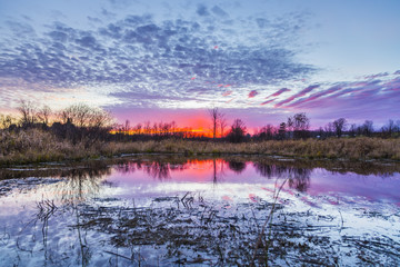 Obraz na płótnie Canvas colorful rural sunset scene in late autumn