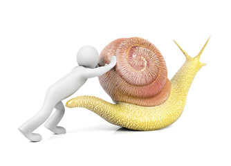 3D man pushing snail, motivation concept