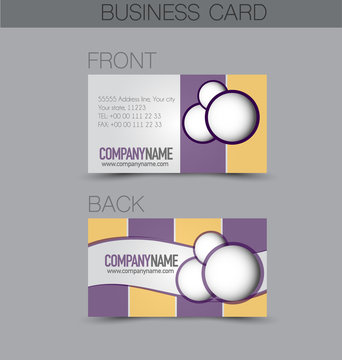 Business card design set template for company corporate style. Purple and yellow color. Vector illustration.