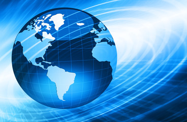 Best Internet Concept of global business. Globe, glowing lines on technological background. Electronics, Wi-Fi, rays, symbols Internet, television, mobile and satellite communications