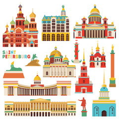 Saint Petersburg famous monuments . Vector illustration