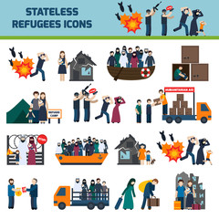 Fototapeta premium Stateless refugees icons