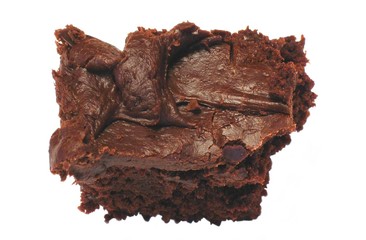 Chocolate fudge brownie on white background.