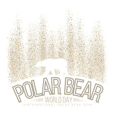 Polar bear on the background of the northern lights. International day of polar bear. Vector illustration.