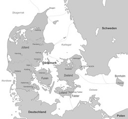 Karte von Dänemark in Grau (detailliert)
