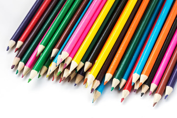 Colour pencils isolated on white background close up