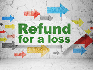 Insurance concept: arrow with Refund For A Loss on grunge wall background