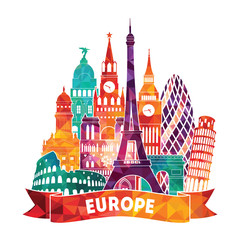Europe skyline detailed silhouette. Vector illustration