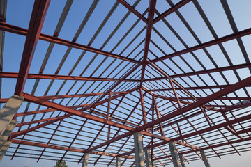 Fototapeta premium structural steel beam on roof of building residential constructi