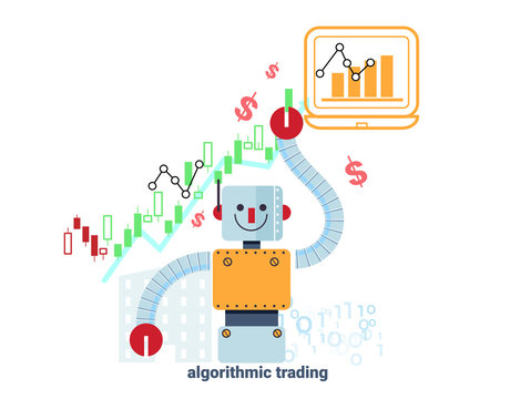robot  and stock market chart vector illustration