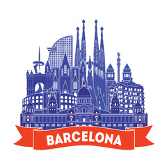 Barcelona skyline detailed silhouette. Vector illustration