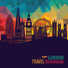 London (England) city skyline vector background. Flat trendy illustration. - obrazy, fototapety, plakaty