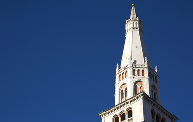 the tower of cathedral against a blue sky