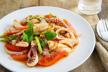 octopus salad Spicy Seafood with chilli, onions and tomatoes. fo