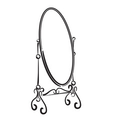 Big standing mirror. Sketch mirror illustration