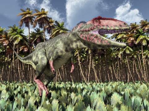 Dinosaur Giganotosaurus in the jungle