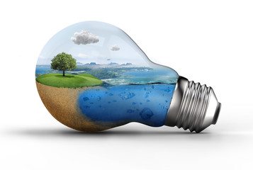 landscape in a bulb; eco, green concept - Powered by Adobe