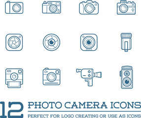 Set of Vector Photo or Camera Elements and Video Camera Signs Illustration can be used as Logo or Icon in premium quality