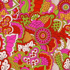 Hand drawn seamless pattern with floral elements. 