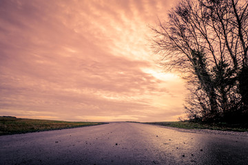 Asphalt road in the sunset
