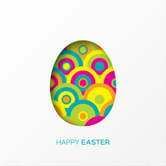 Happy Easter decorated  paper egg on colorful circle background. Vector design