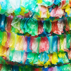 Crumpled garbage bag then put into a beautiful background.