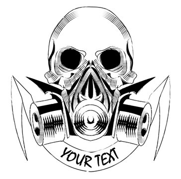 skull wearing a gas mask. vector with signature