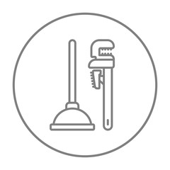 Pipe wrenches and plunger line icon.