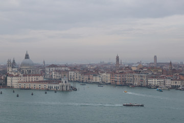view of the basilica of the 17th century Santa Maria della Salute and the beginning of the Grand Canal from the tower of the 16th century church of San Giorgio Maggiore