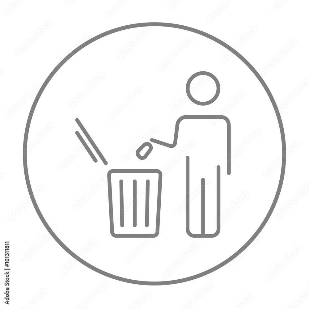 Poster man throwing garbage in a bin line icon.