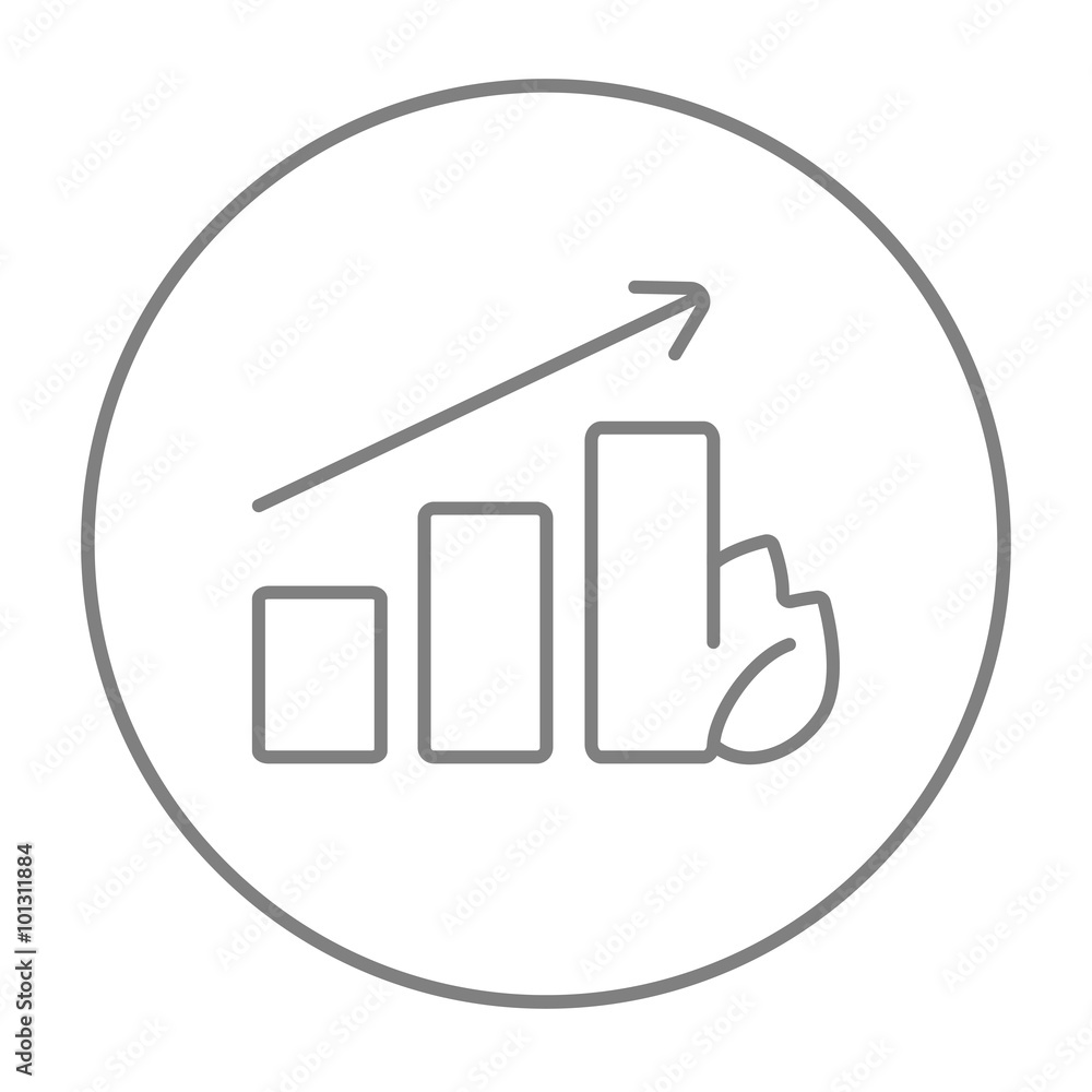 Poster bar graph with leaf line icon.