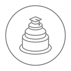 Graduation cap on top of cake line icon.