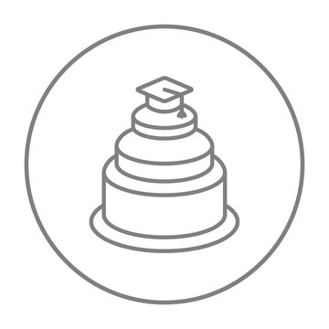 Graduation cap on top of cake line icon. © Visual Generation