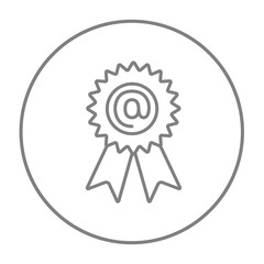 Award with at sign line icon.