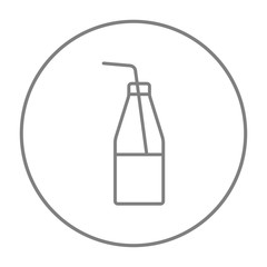 Glass bottle with drinking straw line icon.