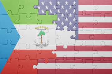 puzzle with the national flag of united states of america and  equatorial guinea