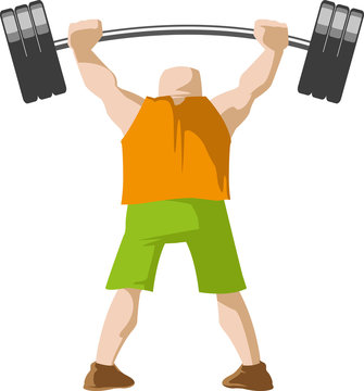 Weight lifter back. Muscular weight lifter pushing heavy weight.