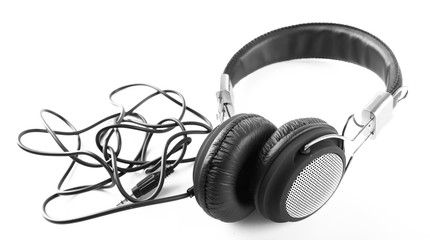 Fototapeta na wymiar Black headphones isolated on white