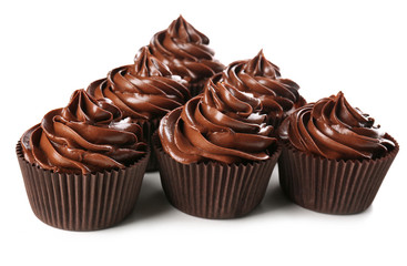 Chocolate cupcakes isolated on white