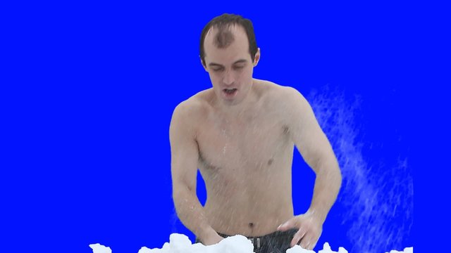 Young athlete with naked torso doing bumps in the snow on a transparent background. PNG+Alpha