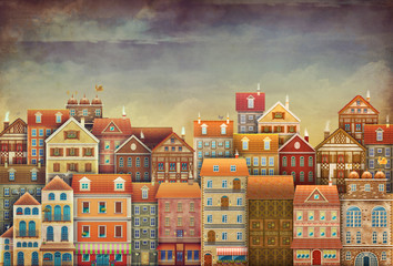 Illustration of  cute houses in sky