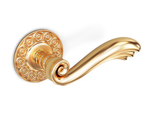 Door handle with an ornament on a white background. 3d rendering