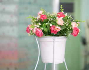 decoration artificial flower in white pot