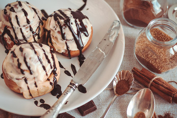 Cinnabon cinnamon rolls with cream sauce