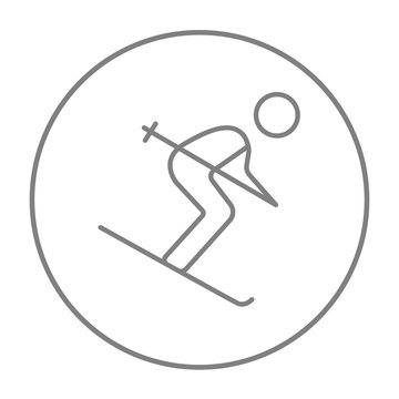 Downhill skiing line icon.