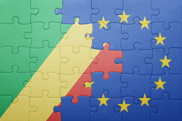 puzzle with the national flag of republic congo and european union