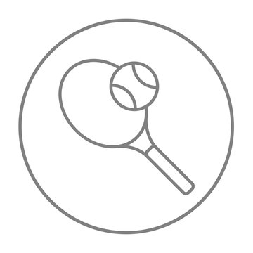 Tennis racket and ball line icon.