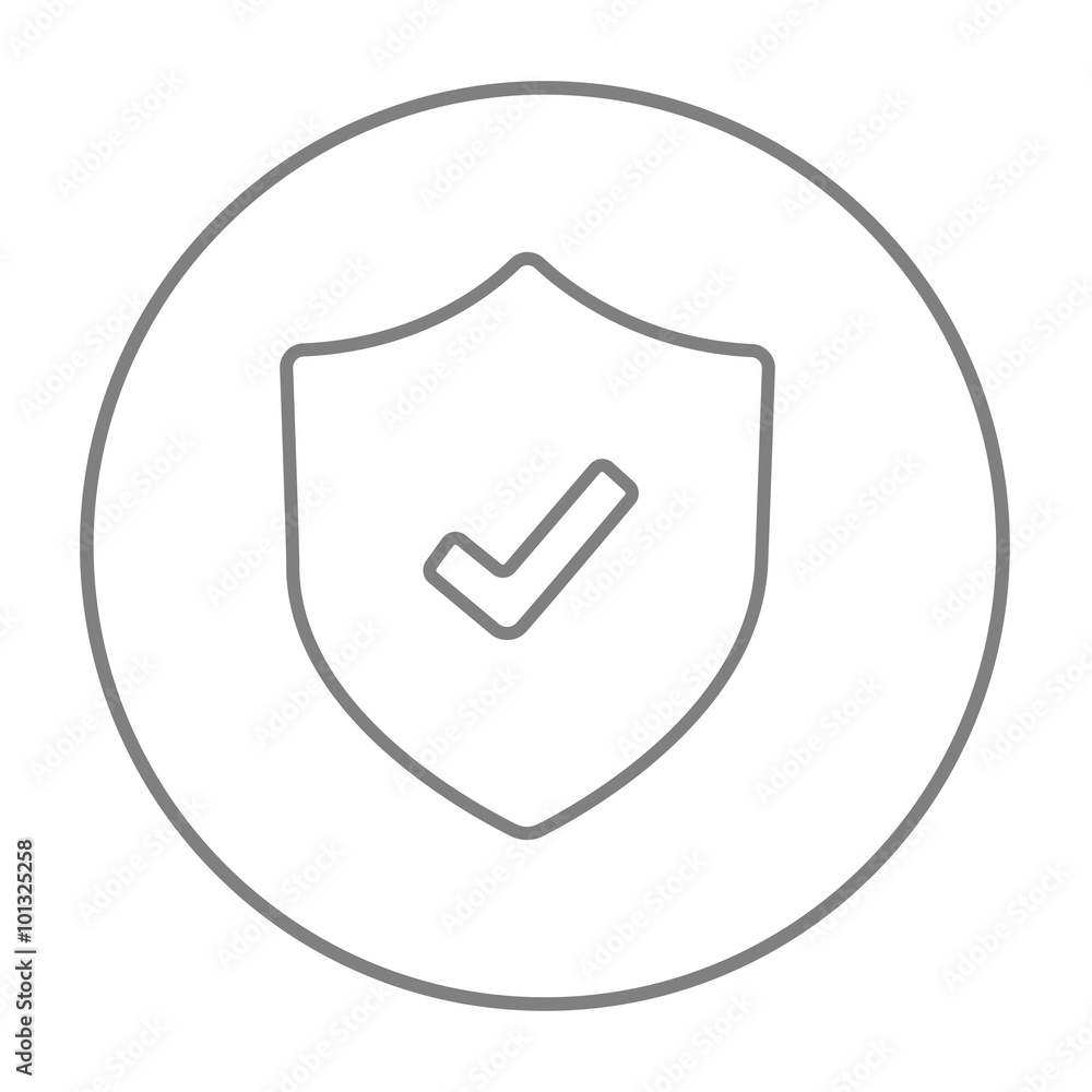 Poster shield with check mark line icon.
